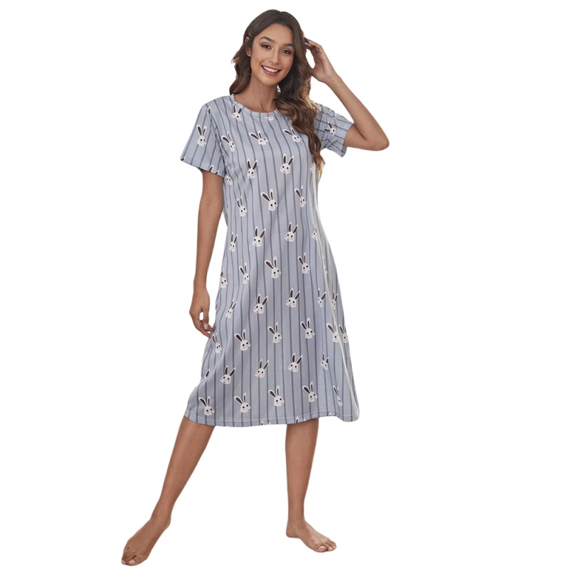 Women Short Sleeve Sleepwear Cartoon Rabbit Nightgowns O-Neck Comfy Sleep Shirt Loose Pajama Sleepwear Spring
Women Short Sleeve Sleepwear Cartoon Rabbit Nightgowns O-Neck Comfy Sleep Shirt Loose Pajama Sleepwear Spring