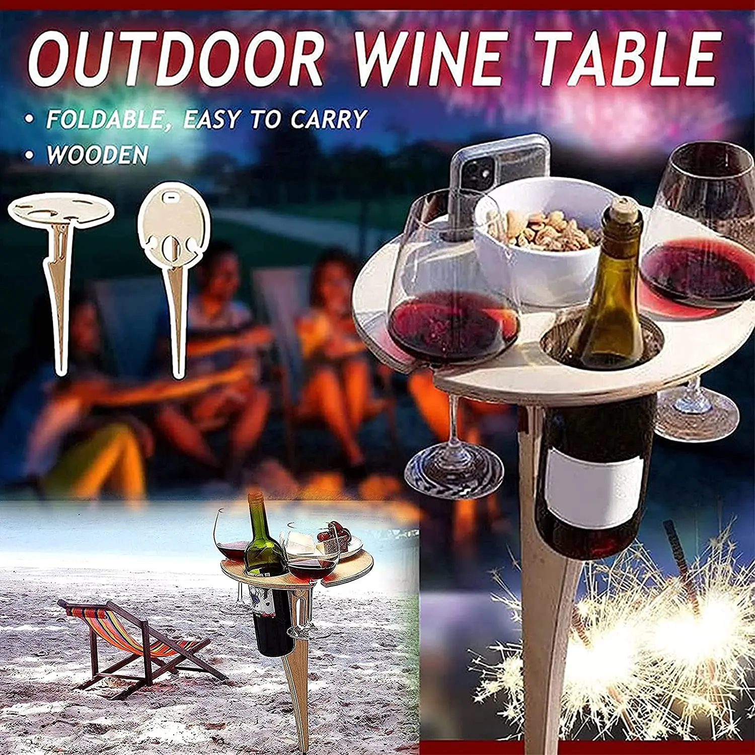 Outdoor Wine Table Mini Wooden Beach Table with Foldable Round Desktop Picnic Easy Carry Wine Rack Wijntafel Dropshipping
Outdoor Wine Table Mini Wooden Beach Table with Foldable Round Desktop Picnic Easy Carry Wine Rack Wijntafel Dropshipping