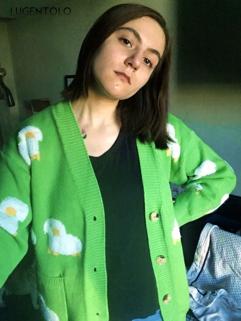 Lugentolo Autumn Winter Women's Loose Sweater Cardigan Middle Long Single-breasted Animal Pattern Female Casual New Sweater
Lugentolo Autumn Winter Women's Loose Sweater Cardigan Middle Long Single-breasted Animal Pattern Female Casual New Sweater