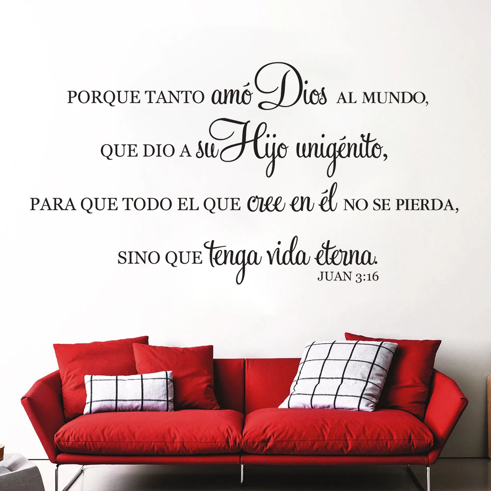 Juan 3:16 Stickers Porque Tanto Amó Dios Al Mundo Spanish Quotes Wall Decals Vinyl Room Livingroom Mural Home Decoration RU2319
Juan 3:16 Stickers Porque Tanto Amó Dios Al Mundo Spanish Quotes Wall Decals Vinyl Room Livingroom Mural Home Decoration RU2319