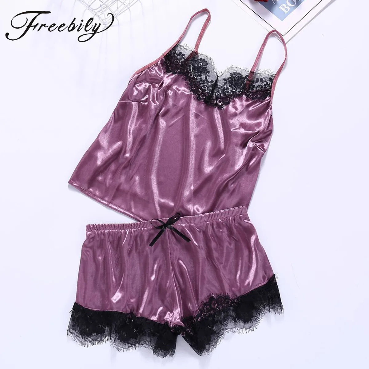 2Pcs Women's Sleepwear Sexy Satin Pajama Set White Lace V-Neck Pyjamas Sleeveless Cute Cami Top and Shorts Nightwear
2Pcs Women's Sleepwear Sexy Satin Pajama Set White Lace V-Neck Pyjamas Sleeveless Cute Cami Top and Shorts Nightwear