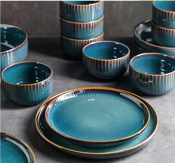 Japanese Blue kiln glazed ceramic tableware set rice bowl plate Ramen soup bowl dish W3964
Japanese Blue kiln glazed ceramic tableware set rice bowl plate Ramen soup bowl dish W3964