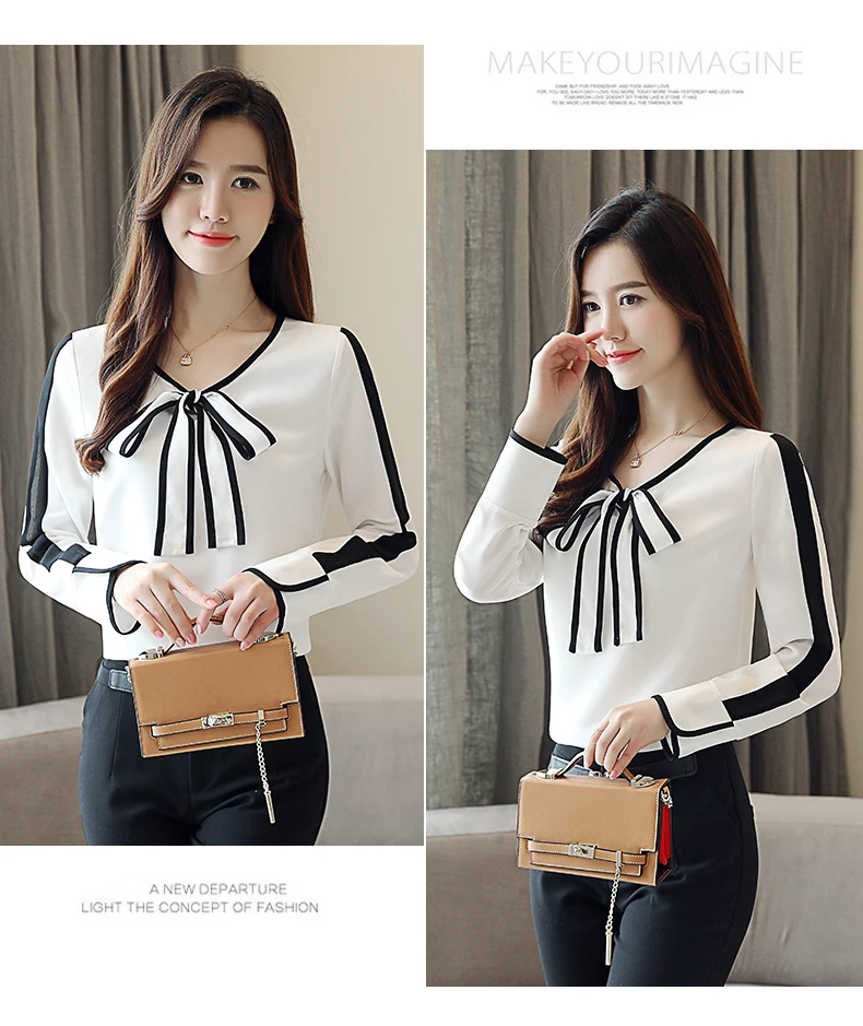 Houthion Silk Women's Blouse Long Sleeve Top Fashion Solid Chiffon Shirt Casual New Korean Blouses Summer Bow V-Neck Lady Blusas
Houthion Silk Women's Blouse Long Sleeve Top Fashion Solid Chiffon Shirt Casual New Korean Blouses Summer Bow V-Neck Lady Blusas