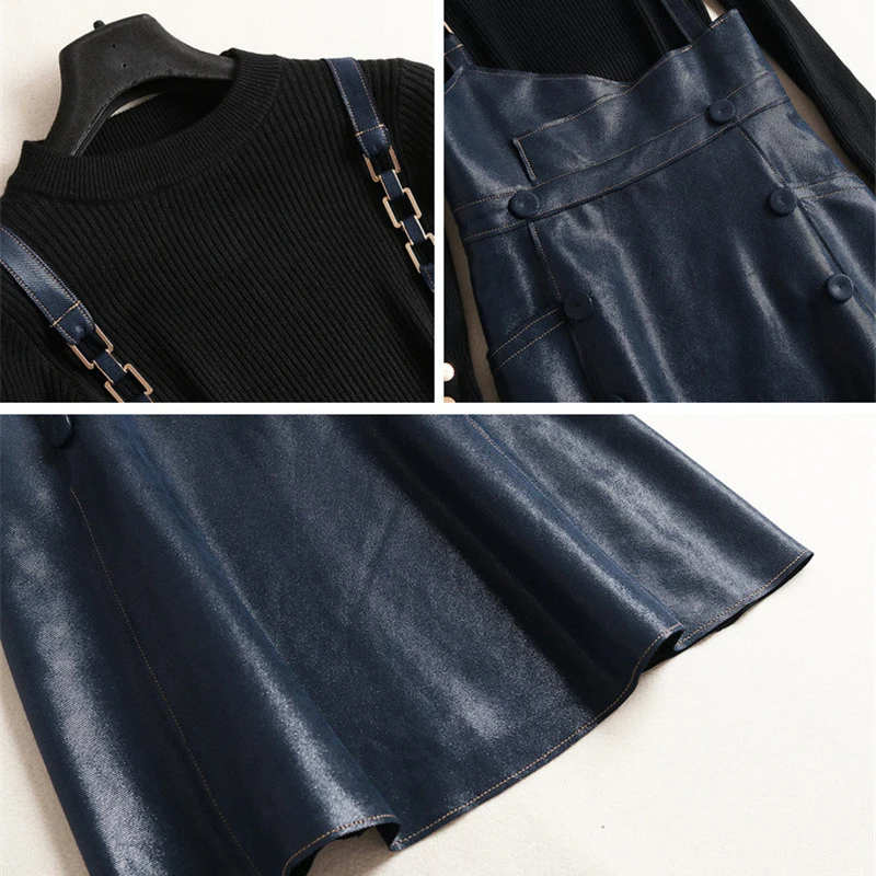 Long Sleeve Pullovers Knit Top and PU Leather Dress 2piece Set Fashion Autumn Winter Dress Women Elegant Designers Vestidos
Long Sleeve Pullovers Knit Top and PU Leather Dress 2piece Set Fashion Autumn Winter Dress Women Elegant Designers Vestidos