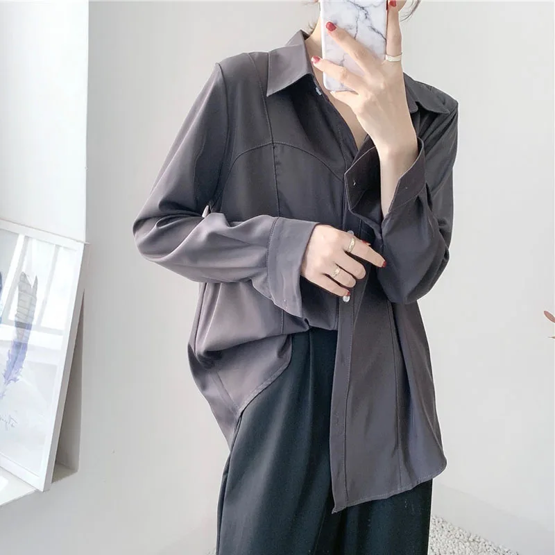 Shirts Long-sleeved Tops for Women 2021 White Chiffon Button Solid Turn-down Collar Korean Fashion Clothing Black Blusas 0871
Shirts Long-sleeved Tops for Women 2021 White Chiffon Button Solid Turn-down Collar Korean Fashion Clothing Black Blusas 0871