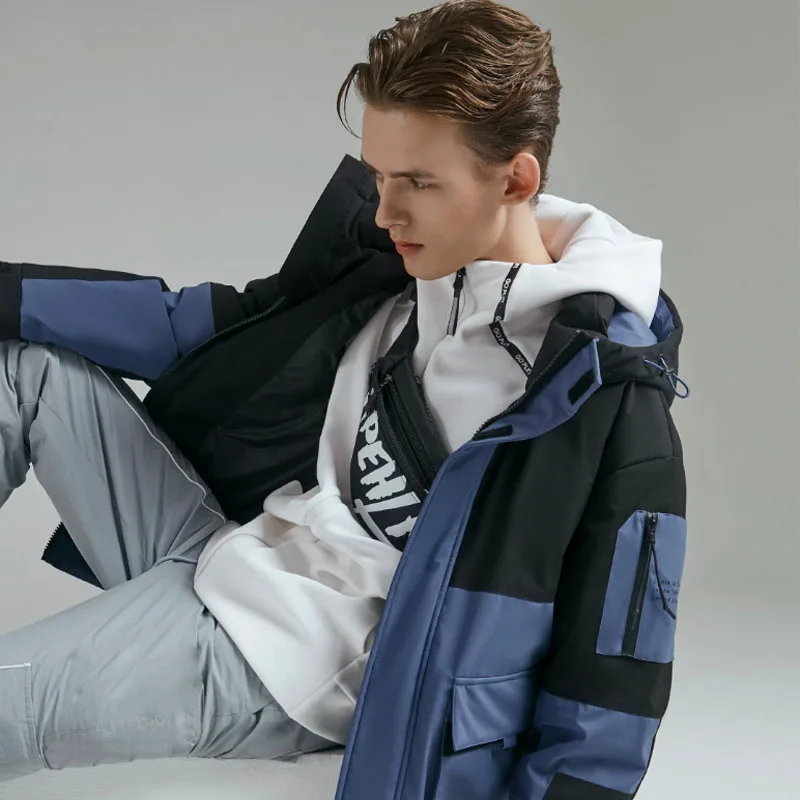 Модная мужская куртка Youpin 90 точек на белом утином пуху с цветными блоками и