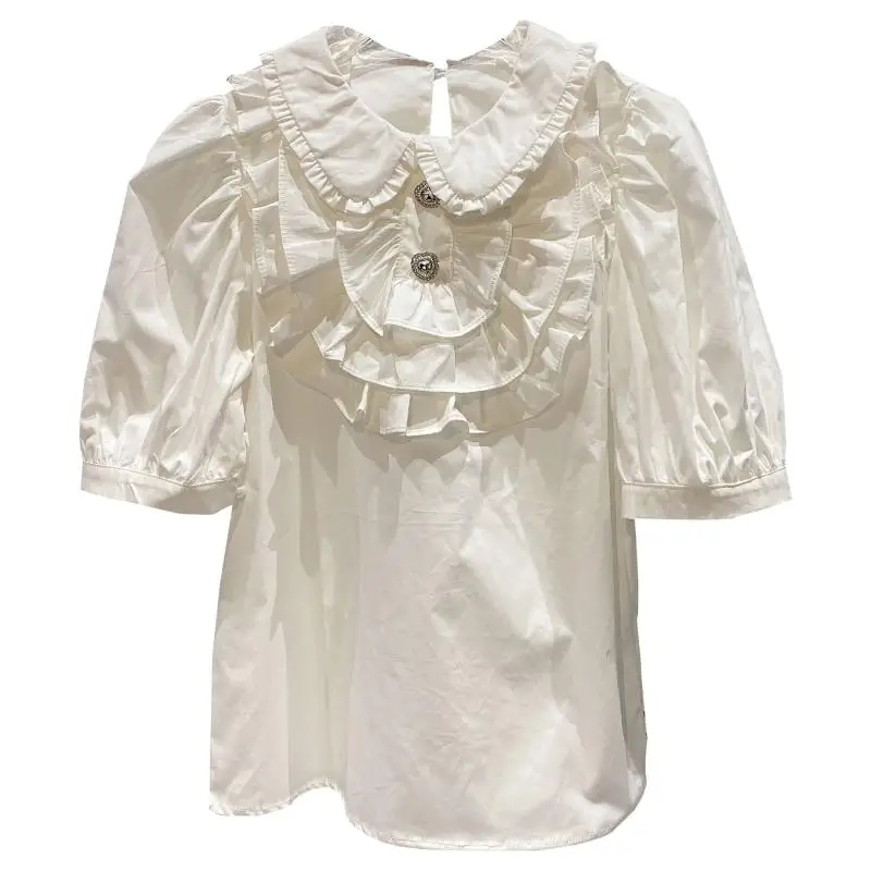 Love Drill Button Pleated Lace Collar Blouse Women 2021 Summer New Bubble Sleeve Lady Shirt
Love Drill Button Pleated Lace Collar Blouse Women 2021 Summer New Bubble Sleeve Lady Shirt