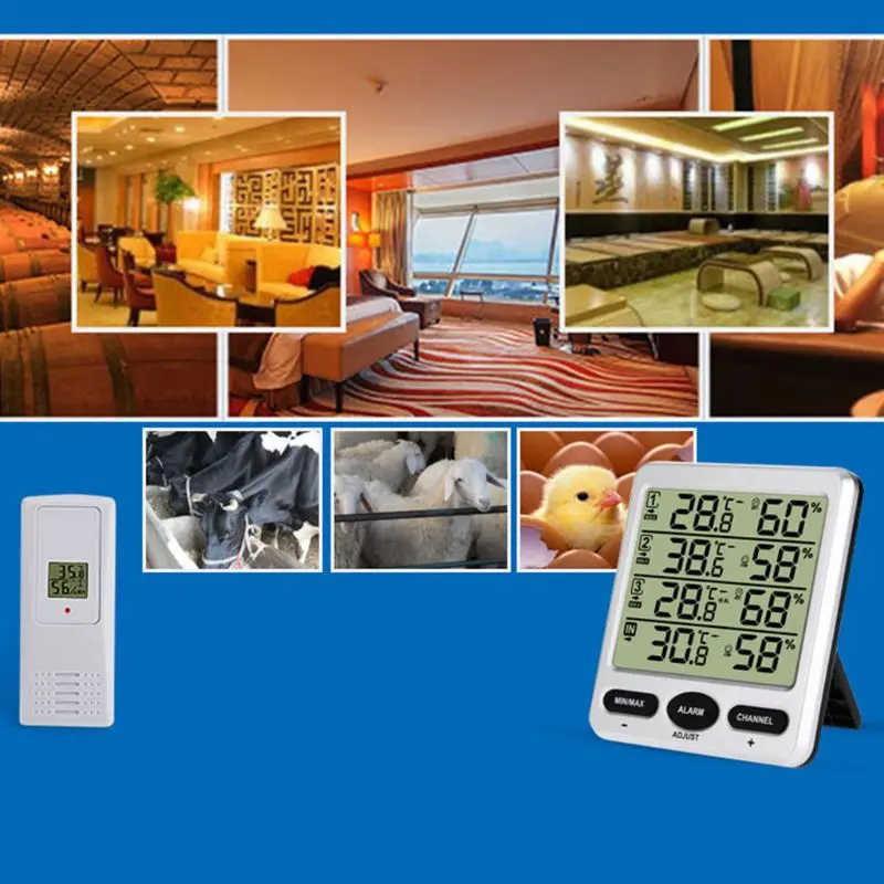 4-channel Indoor Outdoor Digital Thermometer with 3 Wireless Sensors Min/Max Humidity / Alarm Fuction
4-channel Indoor Outdoor Digital Thermometer with 3 Wireless Sensors Min/Max Humidity / Alarm Fuction