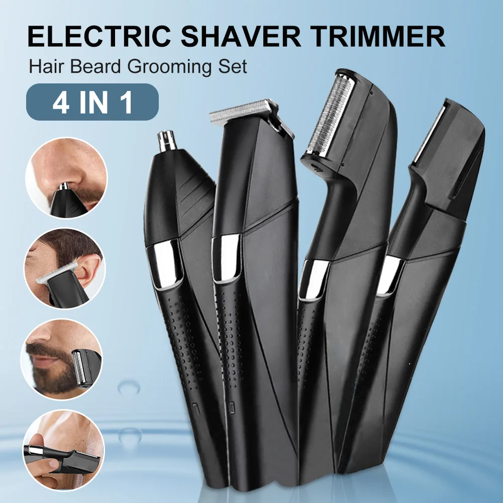 

Аккумуляторная машинка для стрижки волос, триммер 4 в 1 для бороды, носа, влажного и сухого использования, набор для ухода за бородой