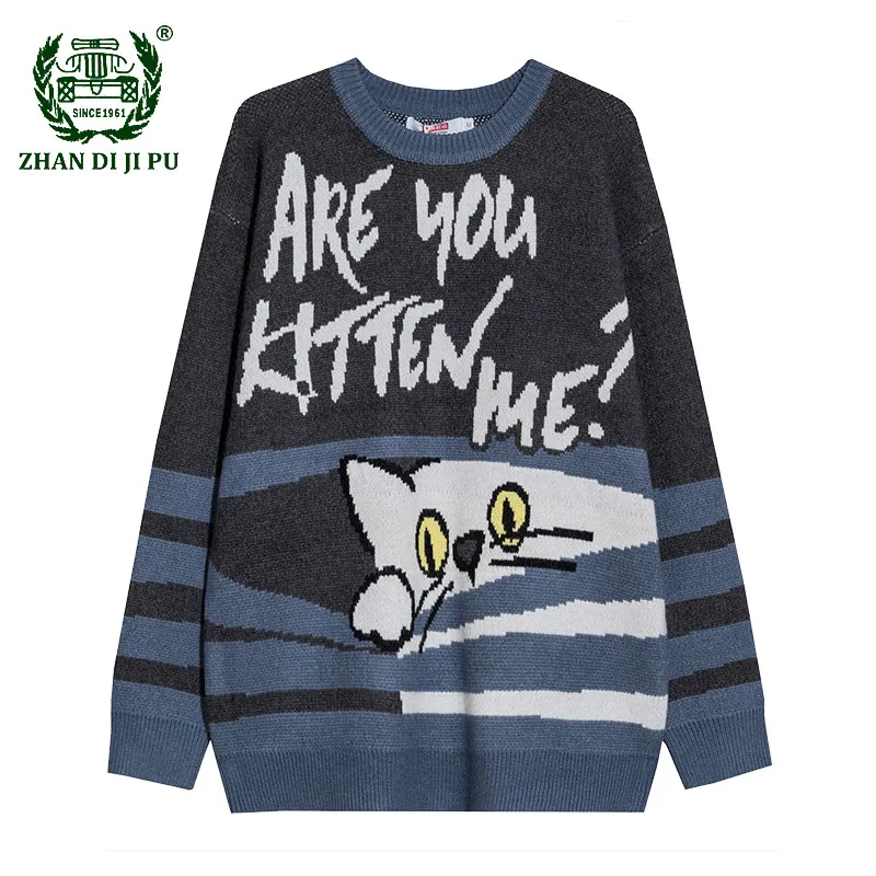 Streetwear Mens Cartoon Funny Cat Letter Printed Sweaters Fashion Autumn Casual Loose O-Neck Knitted Pullover Sweaters Male Tops
Streetwear Mens Cartoon Funny Cat Letter Printed Sweaters Fashion Autumn Casual Loose O-Neck Knitted Pullover Sweaters Male Tops