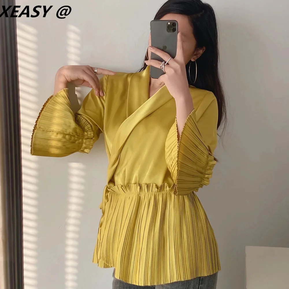 XEASY Fashion Woman Blouses 2022 Butterfly Sleeve Solid Fold Turn-down Collar Belt Top Satin Elegant shirt Top Women Shirts
XEASY Fashion Woman Blouses 2022 Butterfly Sleeve Solid Fold Turn-down Collar Belt Top Satin Elegant shirt Top Women Shirts