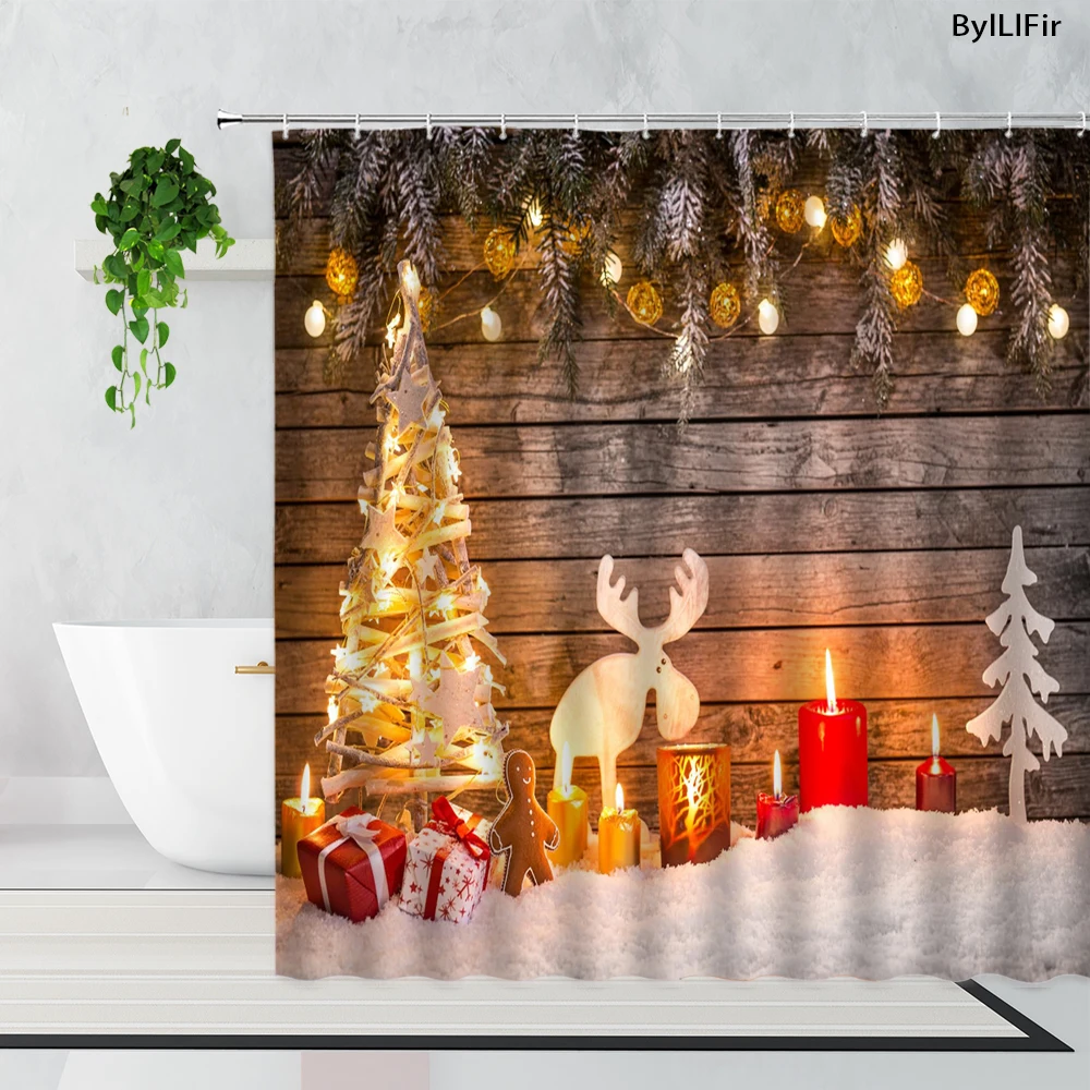 Christmas Decor Shower Curtains Set Xmas Tree Gift Elk Candle Retro Wooded Board New Year Polyester Bathroom Curtain With Hooks
Christmas Decor Shower Curtains Set Xmas Tree Gift Elk Candle Retro Wooded Board New Year Polyester Bathroom Curtain With Hooks