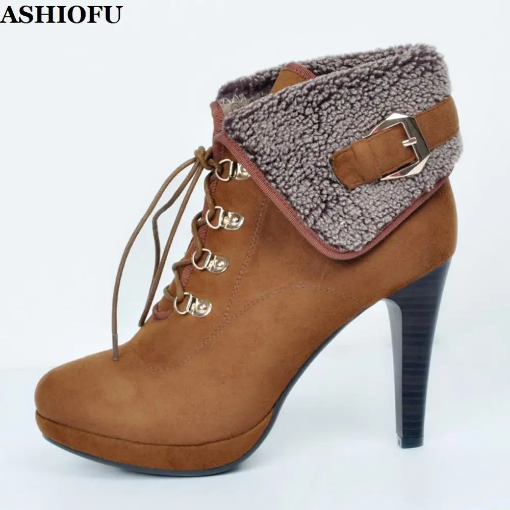 ASHIOFU Handmade Vintage Women's High Heel Boots Turn-over Lace-up Winter Ankle Boots Large Size Fashion Warm Short Boots XD162
ASHIOFU Handmade Vintage Women's High Heel Boots Turn-over Lace-up Winter Ankle Boots Large Size Fashion Warm Short Boots XD162
