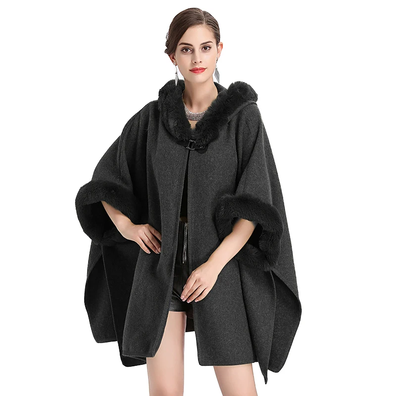 Fashion Faux Lai Rex Rabbit Fur Collar Hooded Knit Cashmere Cloak Cardigan Outwear Oversized Cardigan Coat Women Winter Shawl
Fashion Faux Lai Rex Rabbit Fur Collar Hooded Knit Cashmere Cloak Cardigan Outwear Oversized Cardigan Coat Women Winter Shawl