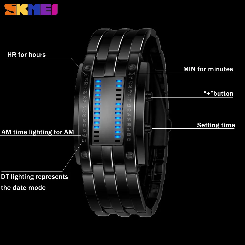 

SKMEI Fashion Creative Sport Watch Men Stainless Steel Strap LED Display Watches 5Bar Waterproof Digital Watch reloj hombre 0926