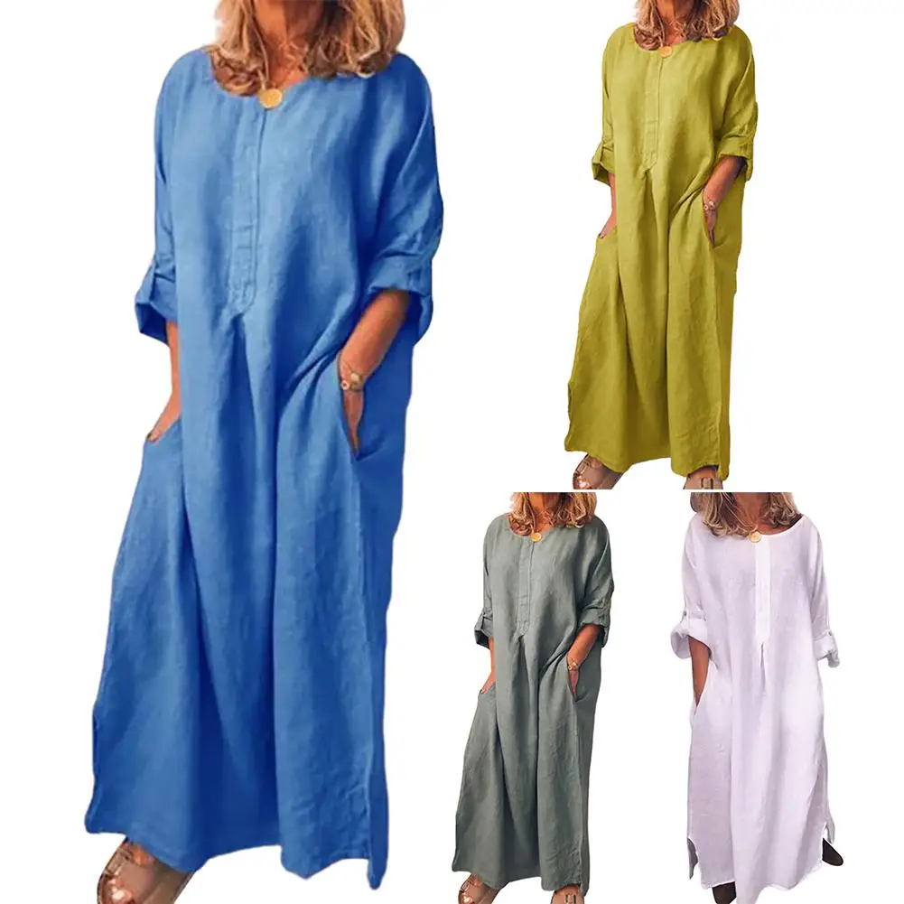 Women Vintage Solid Color Long Sleeve O Neck Pockets Maxi Dress Tunic Kaftan Party Summer Dress Short Sleeve Loose Dress
Women Vintage Solid Color Long Sleeve O Neck Pockets Maxi Dress Tunic Kaftan Party Summer Dress Short Sleeve Loose Dress