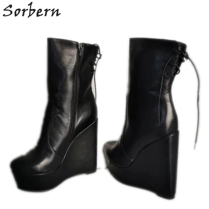 

Sorbern Ankle Boot Wedges High Heel For Women Ziper Lace Up Back Guys Crossdressering Shoes Custom Winter Female Booties
