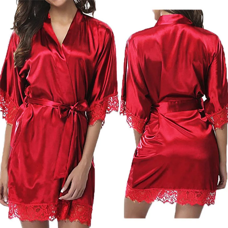 Women Short Satin Bride Robe Sexy Sleepwear Gown Lace Bathrobe Summer Bridesmaid Nightwear
Women Short Satin Bride Robe Sexy Sleepwear Gown Lace Bathrobe Summer Bridesmaid Nightwear