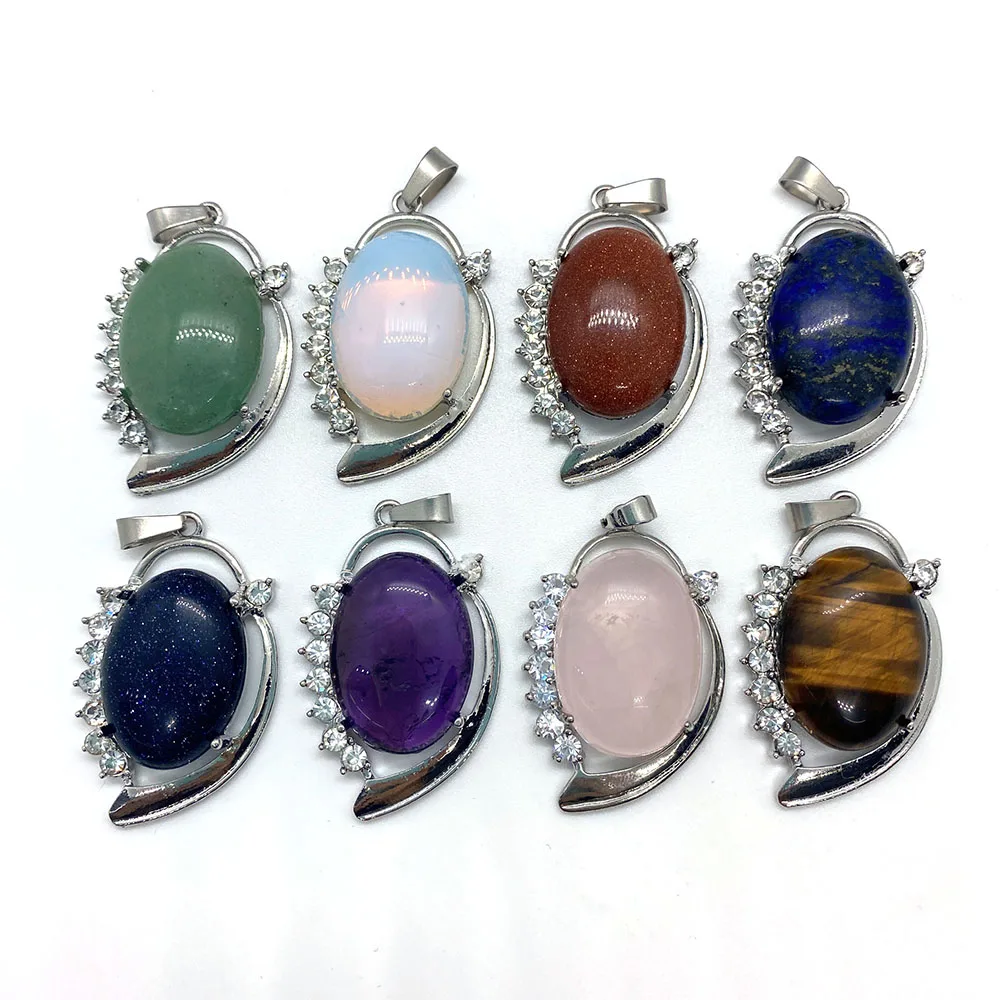 Natural Stone Oval Lapis Lazuli Amethyst Tiger Eye Stone Opal Inlaid Diamond Pendant Handmade DIY Necklace Bracelet Accessory
Natural Stone Oval Lapis Lazuli Amethyst Tiger Eye Stone Opal Inlaid Diamond Pendant Handmade DIY Necklace Bracelet Accessory