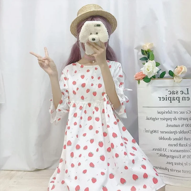 HOUZHOU Strawberry Dress Summer Kawaii Sweet Short Dress Lolita Preppy Style Cute Girl Loose Print 2021 Fashion Women
HOUZHOU Strawberry Dress Summer Kawaii Sweet Short Dress Lolita Preppy Style Cute Girl Loose Print 2021 Fashion Women
