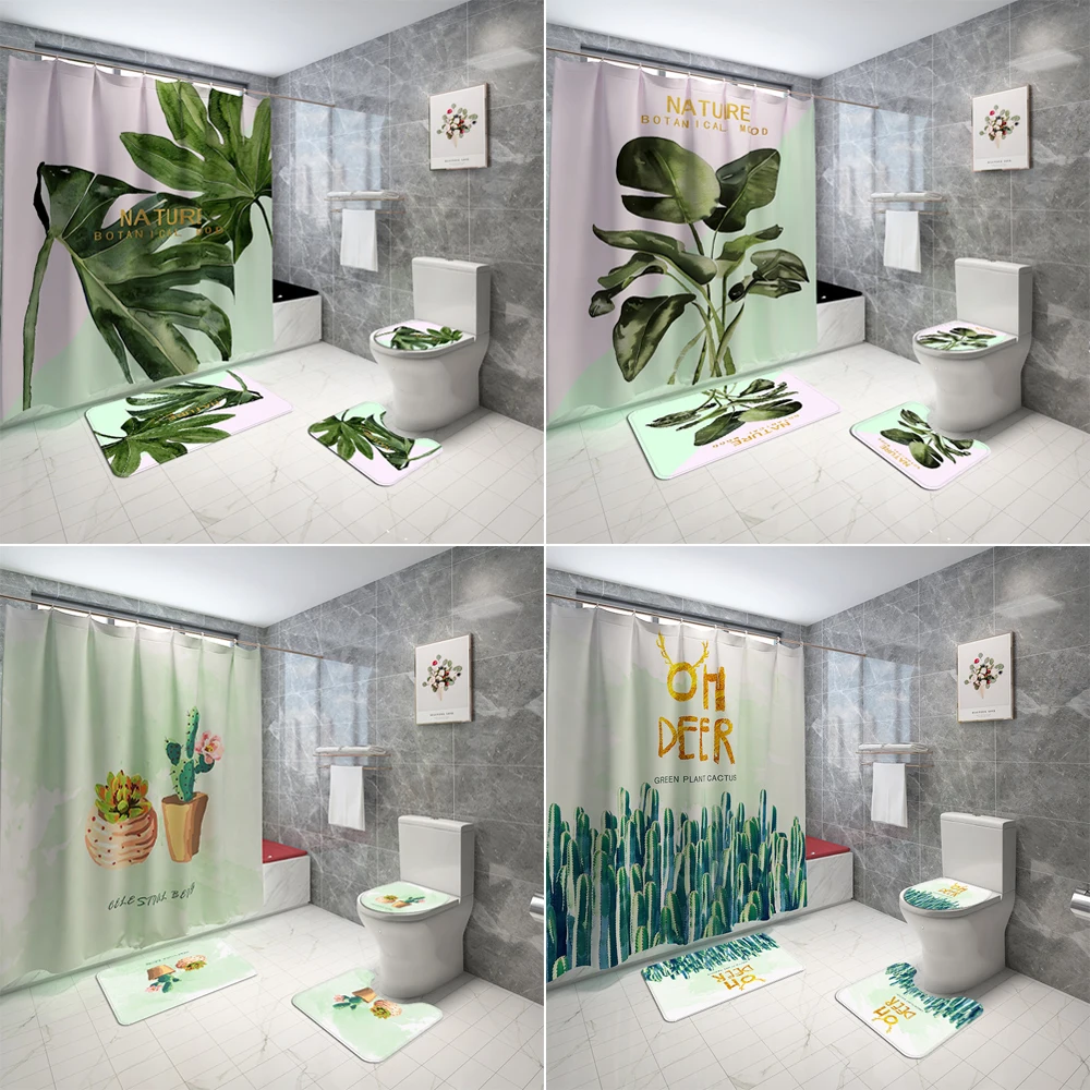 Green Leaves Printing Shower Curtains Cactus Plant Bathroom Curtain Set Nature Theme Toilet Cover Mat Non-Slip Rugs Home Decor
Green Leaves Printing Shower Curtains Cactus Plant Bathroom Curtain Set Nature Theme Toilet Cover Mat Non-Slip Rugs Home Decor