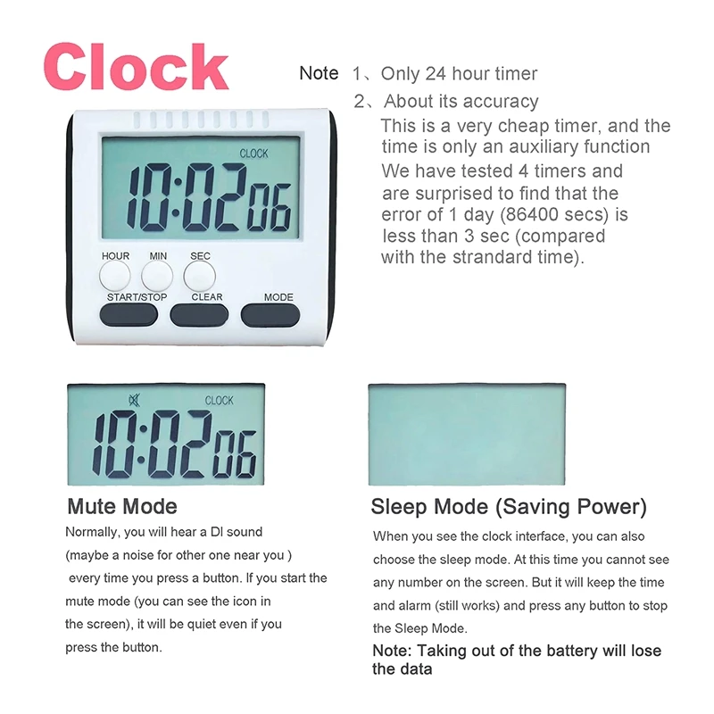 Digital Kitchen Timer 24 Hour Large LCD Screen Alarm Clock with Count Up and Count Down Function (Pack of 8)
Digital Kitchen Timer 24 Hour Large LCD Screen Alarm Clock with Count Up and Count Down Function (Pack of 8)