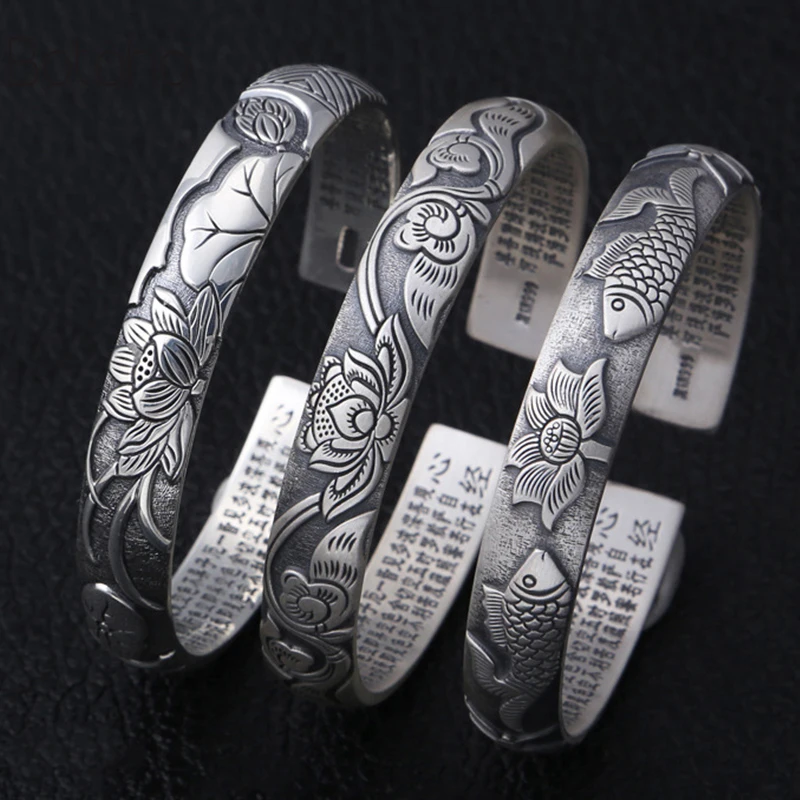 New Ethnic Adjustable Bangle 100% S999 sterling silver jewelry Women Lotus Mantra inspirational goldfish Bracelet Bangle gift
New Ethnic Adjustable Bangle 100% S999 sterling silver jewelry Women Lotus Mantra inspirational goldfish Bracelet Bangle gift