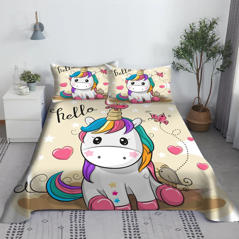 Cartoon Unicorn Bed Sheet Set 3D Printed Polyester Bed Flat Sheet With Pillowcase Print Bedding Gift for Kids Children
Cartoon Unicorn Bed Sheet Set 3D Printed Polyester Bed Flat Sheet With Pillowcase Print Bedding Gift for Kids Children