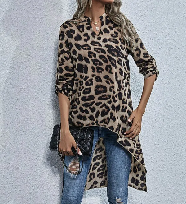 Женская леопардовая Асимметричная блузка короткий топ с длинным рукавом и