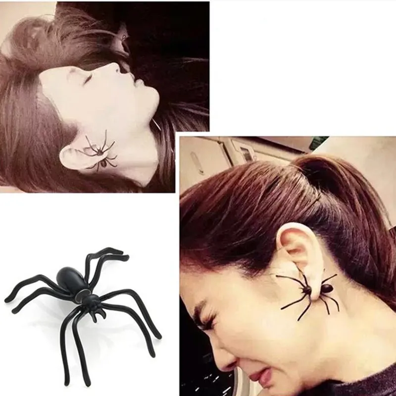 Украшения для Хэллоуина 1 шт. 3D жуткие черные серьги гвоздики с ушами паука женщин