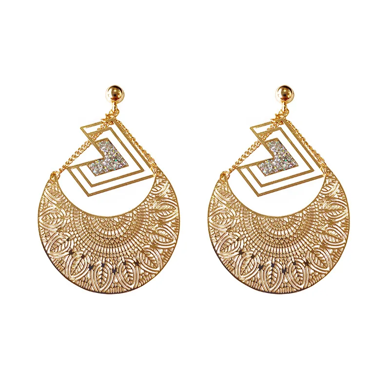 

Vintage Hollow Gold Color Metal Earrings 2021 Trend Geometric Carved Ethnic Earring Jewelery Woman Earrings Hypoallergenic