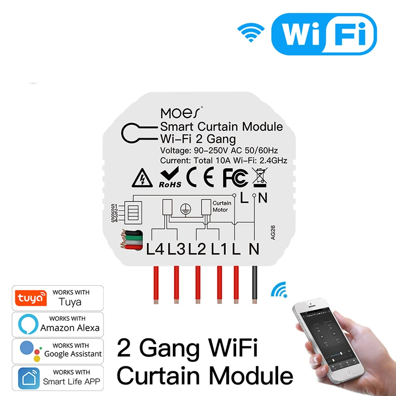 Tuya WiFi 2Gang Double Curtain Blind Switch Module Roller Shutter Electric Motor Smart Life Compatible With Google Home Alexa
Tuya WiFi 2Gang Double Curtain Blind Switch Module Roller Shutter Electric Motor Smart Life Compatible With Google Home Alexa