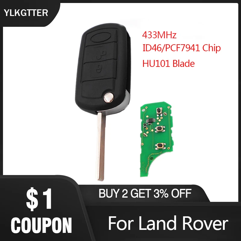 YLKGTTER 433Mhz Remote Key For Land Rover Transponder PCF7941 Chip For Land Rover Discovery 3 2003-2008 with HU101 Blade
YLKGTTER 433Mhz Remote Key For Land Rover Transponder PCF7941 Chip For Land Rover Discovery 3 2003-2008 with HU101 Blade