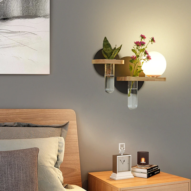 Bedside wall lamp Nordic modern minimalist creative living room bedroom staircase balcony aisle wall lamp children green plant w