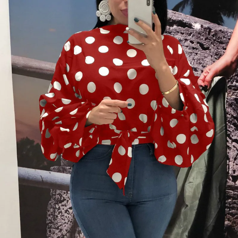 Women Polka Dot Blouses Tops Black Sashes Long Puff Sleeves White Red Plus Size XXXL Ladies Fashion Casual Spring Summer 2022
Women Polka Dot Blouses Tops Black Sashes Long Puff Sleeves White Red Plus Size XXXL Ladies Fashion Casual Spring Summer 2022