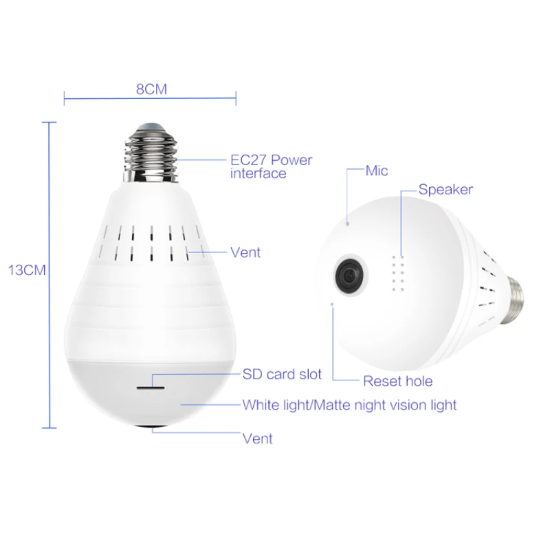 Mini IP Camera 360Degree LED Light 960P VR Wireless WiFi Camera Panoramic Home Security CCTV Fisheye Bulb Lamp Dual Light Source
Mini IP Camera 360Degree LED Light 960P VR Wireless WiFi Camera Panoramic Home Security CCTV Fisheye Bulb Lamp Dual Light Source