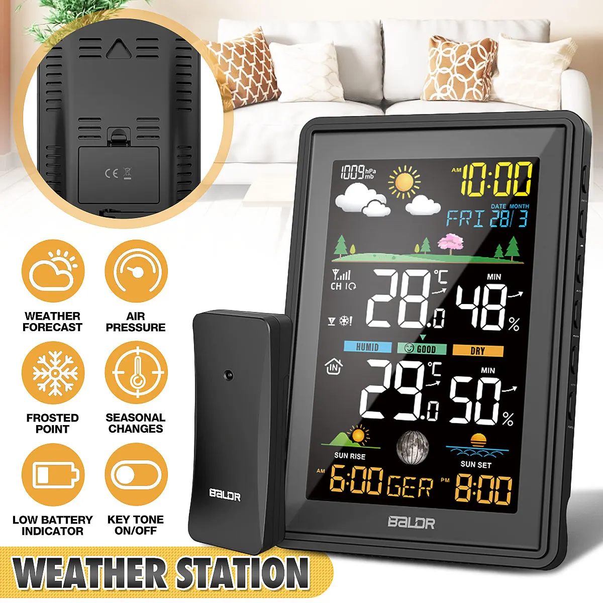 Baldr Wireless Smart Weather Station Outdoor Sensor Hygrometer Thermometer Digital Moonphase Date Alarm Clock Forecast Barometer
Baldr Wireless Smart Weather Station Outdoor Sensor Hygrometer Thermometer Digital Moonphase Date Alarm Clock Forecast Barometer