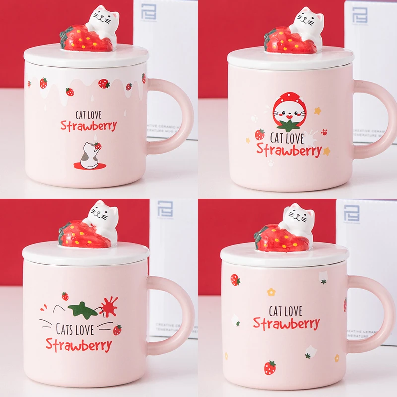 Lovely strawberry Cup Ins Coffee Mug Creative Water Milk Breakfast Cups Cartoon Cat Ceramic Mugs With Lid Spoon Gift
Lovely strawberry Cup Ins Coffee Mug Creative Water Milk Breakfast Cups Cartoon Cat Ceramic Mugs With Lid Spoon Gift