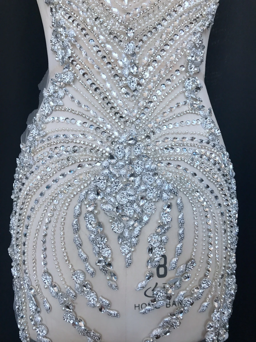 

hand made sew on bodice Rhinestones applique on mesh s crystals full body patches 86*40cm/75*35cm wedding dress accessory