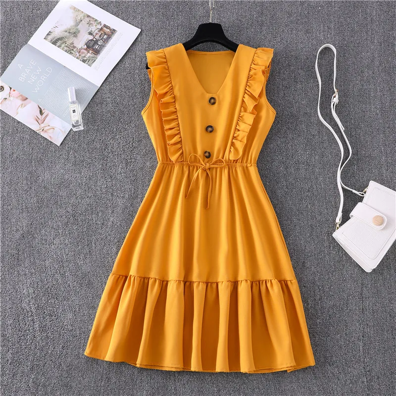 Women Solid Summer Dress Sexy V-neck Ruffles Sleeve Female Elegant Party Dress Streetwear Robe Fashion A-Line Chiffon Sundress
Women Solid Summer Dress Sexy V-neck Ruffles Sleeve Female Elegant Party Dress Streetwear Robe Fashion A-Line Chiffon Sundress