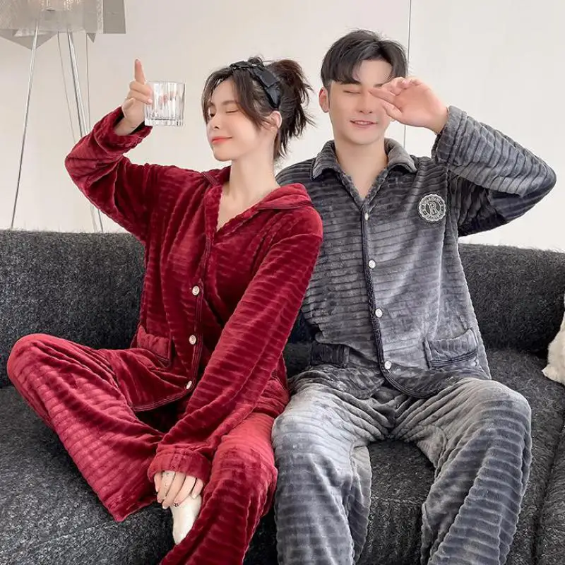 Couple Flannel Pajamas Set Soft Women Sleepwear Casual Lounge Wear Winter Warm 2 Pieces Shirt&Pants Coral Pyjamas Home Clothes
Couple Flannel Pajamas Set Soft Women Sleepwear Casual Lounge Wear Winter Warm 2 Pieces Shirt&Pants Coral Pyjamas Home Clothes