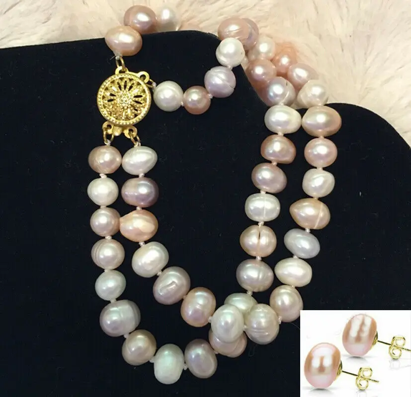 6" 7.5" 8" 2 Rows 7-8mm Natural Multicolor Pearl Bangle Bracelet + Earrings Set
6" 7.5" 8" 2 Rows 7-8mm Natural Multicolor Pearl Bangle Bracelet + Earrings Set