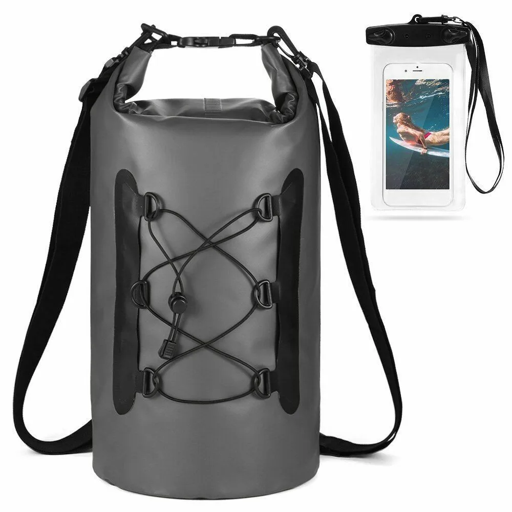 

15L Waterproof PVC Bag With Phone Case Swim Water Proof Backpack Trekking Dry Bag Roll Top Dry Sack For Boating Fishing Surfing
