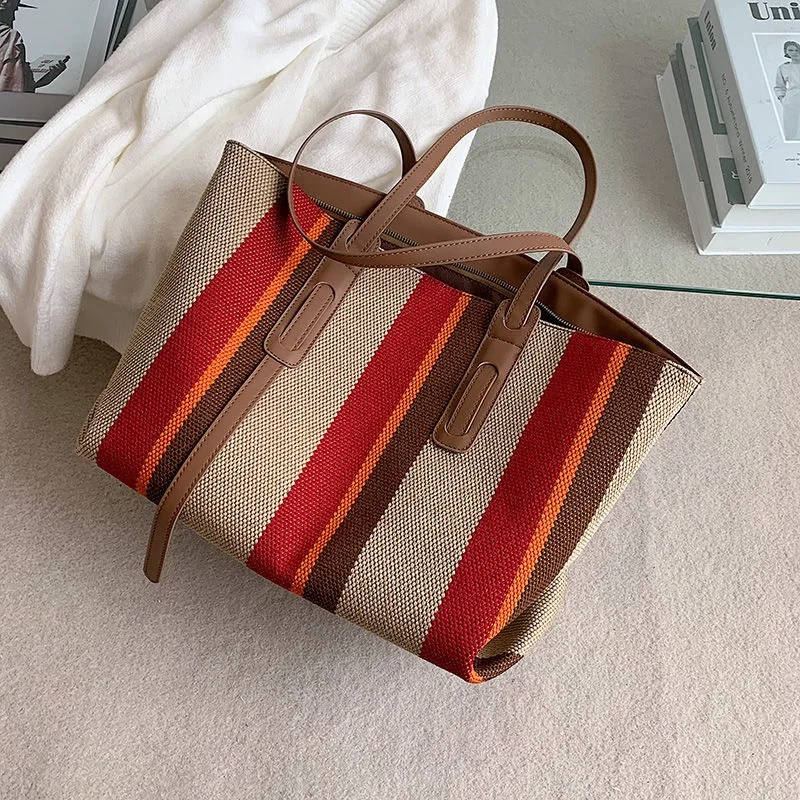 2021 New Women Strip Color Contrast Tote Bag Fashion Canvas Handbag Shoulder Bags Ladies Large Capacity Messenger Shopping Bags
2021 New Women Strip Color Contrast Tote Bag Fashion Canvas Handbag Shoulder Bags Ladies Large Capacity Messenger Shopping Bags