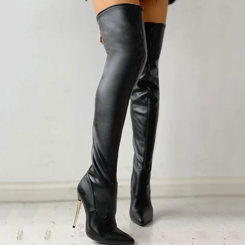 

Womens Thigh High Over Knee Boots Stretch Pointed Toe High Heels Zip Shoes Clubs Plus Size Black New 2022 SONDR
