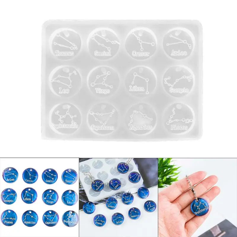 12 Constellations Discs Pendant Epoxy Resin Silicone Mold Jewelry Making Tools 
12 Constellations Discs Pendant Epoxy Resin Silicone Mold Jewelry Making Tools