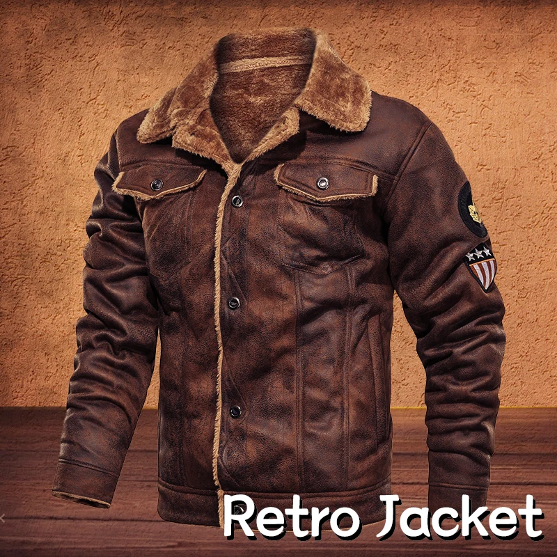 

Мужские куртки и пальто, замшевая кожаная куртка в стиле ретро, мужская кожаная мотоциклетная куртка, теплое пальто с меховой подкладкой, зи...