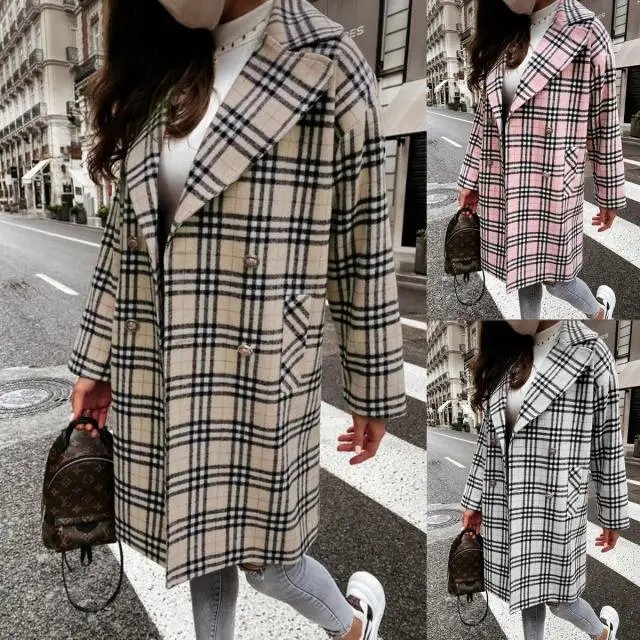 Women Jacket Winter Autumn Plaid Coat Plus Size Loose Jackets Warm Trench Long Coat Casual Overcoat Women Blend Coat
Women Jacket Winter Autumn Plaid Coat Plus Size Loose Jackets Warm Trench Long Coat Casual Overcoat Women Blend Coat