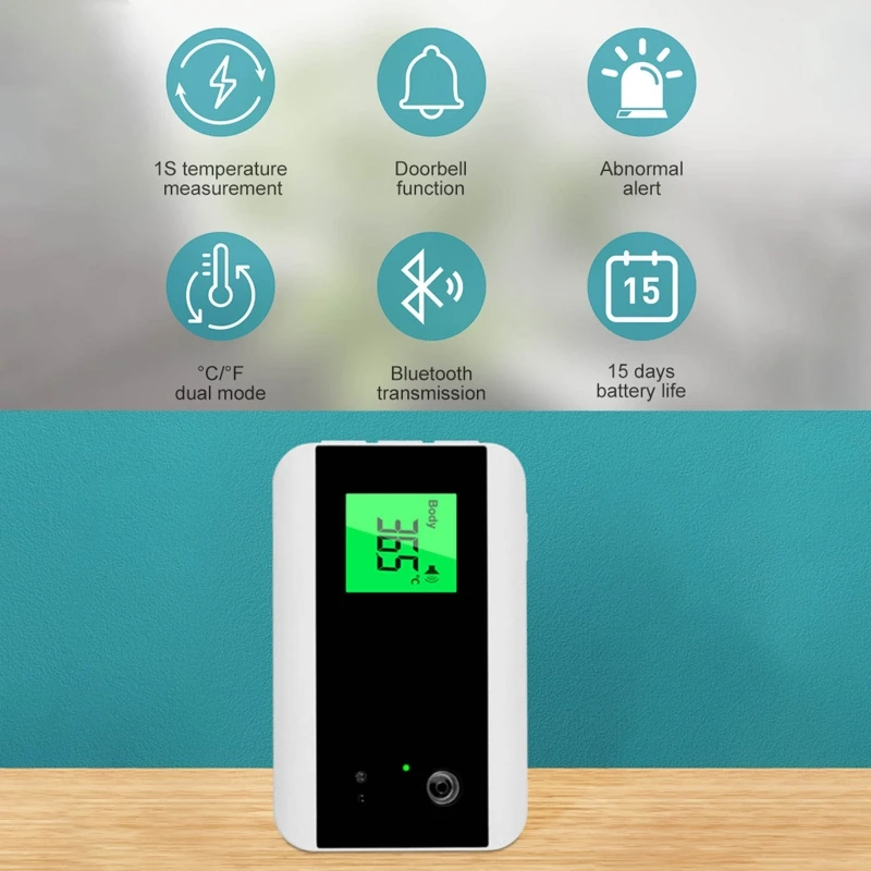 Wall Mounted Bluetooth Infrared Forehead Thermometer with LED Display Non-Contact Digital Intelligent Voice Broadcast Doorbell F
Wall Mounted Bluetooth Infrared Forehead Thermometer with LED Display Non-Contact Digital Intelligent Voice Broadcast Doorbell F