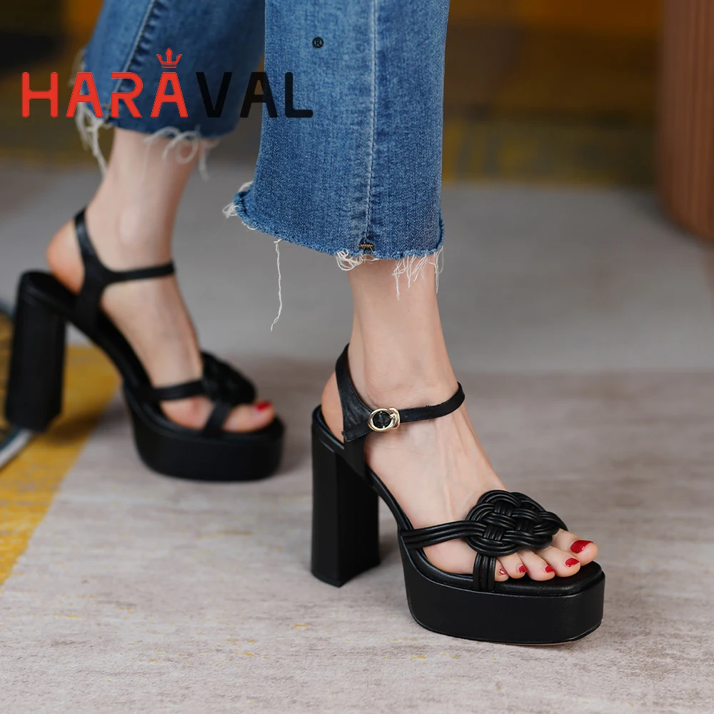 HARAVAL Women Sandals Shoes Elegant High Heels Shoes Thick Heel Buckle Strap Genuine Leather Summer Black White PlatformB266
HARAVAL Women Sandals Shoes Elegant High Heels Shoes Thick Heel Buckle Strap Genuine Leather Summer Black White PlatformB266